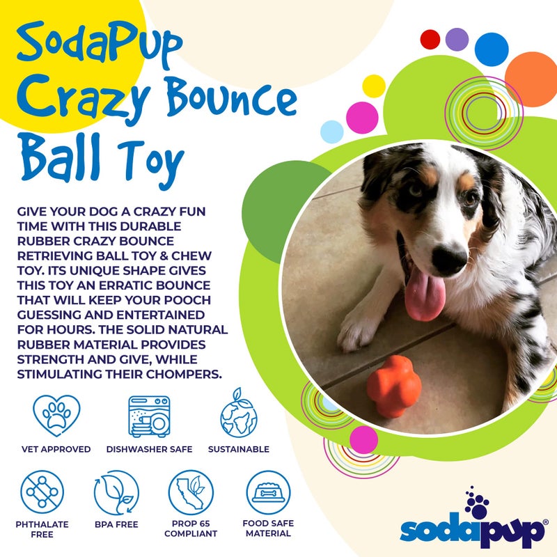 SodaPup Crazy Bounce â€“ Durable Dog Ball Toy & Chew Toy Made in USA from Non-Toxic, Pet-Safe, Food Safe Natural Rubber Material for Bonding, Mental & Physical Exercise, Problem Chewing, & More - Image 4